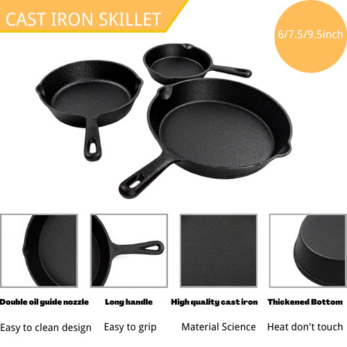 Quality 6/8/10 Inch Cast Iron Skillet Pre Seasoned For Sear, Sauté, Bake All Stove for sale