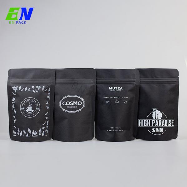 Quality 100% Compostable Bags Biodegradable Black Kraft paper Packaging Pouch For Food for sale