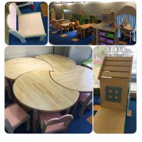 China HaiXun Kindergarten Classroom Furniture Table And Chairs  Rounded Edge factory