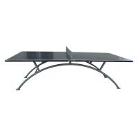 China Steel Frame Discount Ping Pong Tables , table tennis outdoor table With Arc Shape Metal Leg for sale