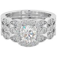 China 51pcs 0.51CT Halo Diamond Engagement Ring Set Claw Prong Setting Type factory