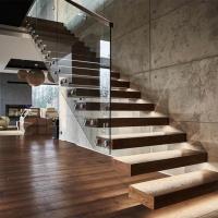 China Commercial Building Modern Wood Floating Staircase Design For Indoor factory