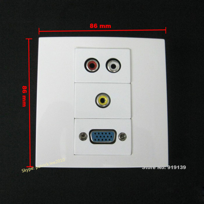 China Standard Size 86x86mm VGA AV Audio + Video Wall Connector Electrical Plugs White Color factory