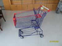 China 150L Asian style of Wire Supermarket Trolley Carts with Red Plastic , Wire Grocery Cart factory