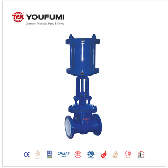 Quality ANSI Standard PTFE Lined Gate Valve With Pneumatic Actuator Casting Steel for sale
