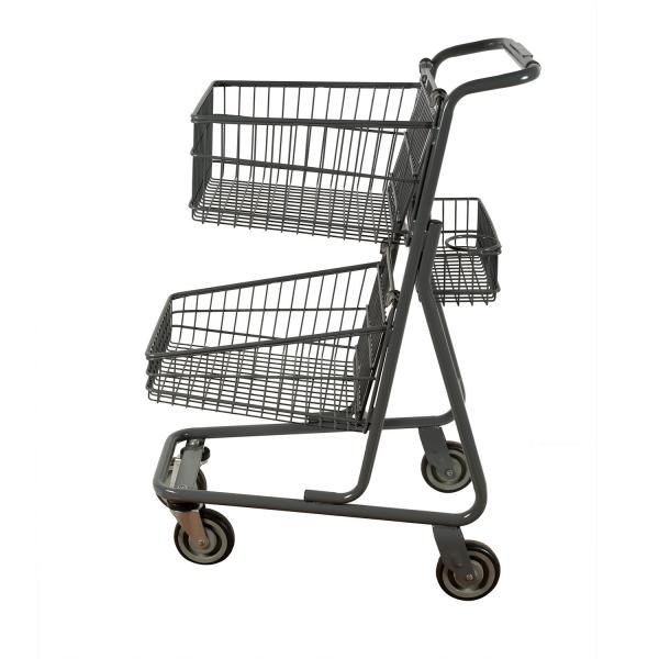 Quality 80L Supermarket Shopping Cart Double Basket Large Metal Trolley for sale