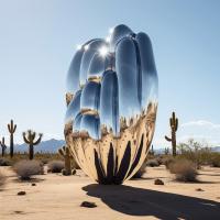 China Giant Mirror Stainless Steel Outdoor Cactus Sculpture for Public Park Decoration factory