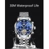 China WINNER Brand Luxury Men Mechanical Watch Golden Stainless Steel Strap Skeleton Dial Luminous Skull Design Wrist Watch factory