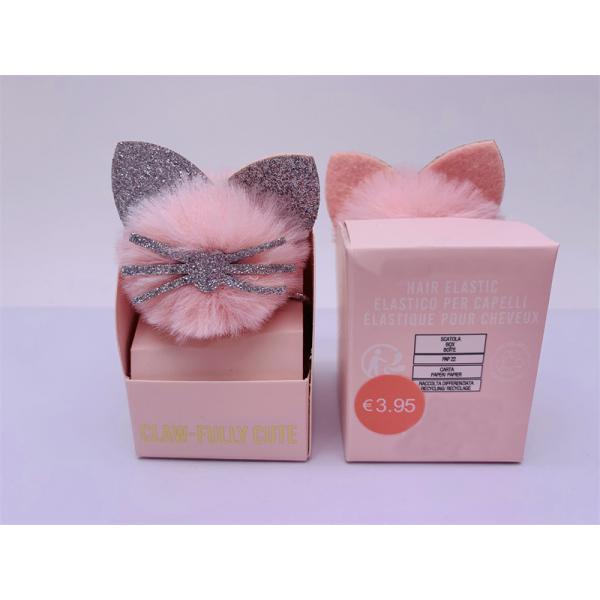 Quality Glitter Soft Pom Pom Hair Tie , Cute Cat Shape Pink Small Ponytail Holder for sale