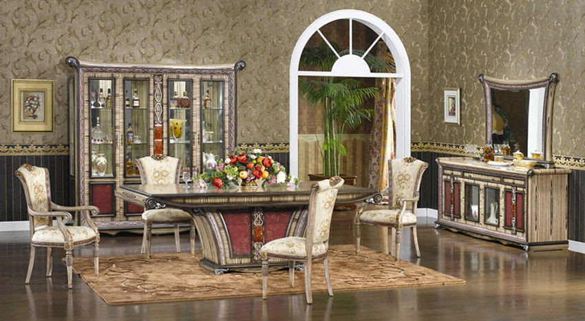 China 4 Person Home Luxury Wood Dining Room Sets Rococo Antique Carved Dining Chairs for sale