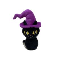 China 20cm Halloween Talking Black Cat W/ Purple Hat Recording Stuffed Toy factory