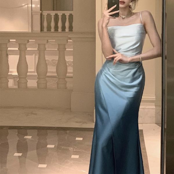 Quality Satin Gradient Slip Dress Evening Dress Charming Slimming Formal Dresses for sale