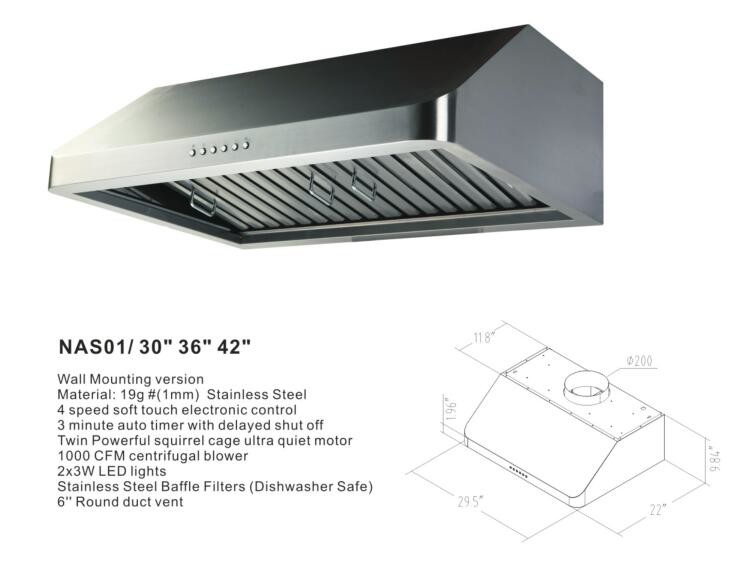 China American style Under cabinet cooker hoods 36 inch with ETL certificate model NAS01/30'' factory