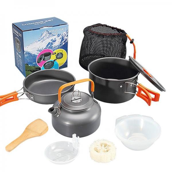 Quality Factory TOP Seller Outdoor Camping Cookware Mess Kit Portable Picnic Pot Pan Camping Cooking Set For Out Door Hiking for sale