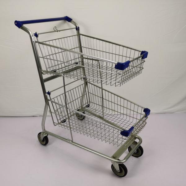 Quality Double Layer Shopping Basket Trolley Zinc Powder Coated Supermarket Shopping Cart for sale