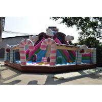 China Pink Full Digital Painting Inflatable Fun City Candy World / Blow Up Amusement Park With High Dry Slide factory