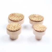 China Round Wooden Drawer Knobs Pulls For Furniture Woven Cabinet Knobs for sale
