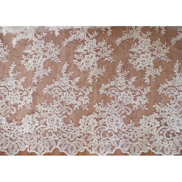 Quality Retro Embroidery Ivory Bridal Lace Fabric / Stretch Tulle Fabric For Wedding for sale