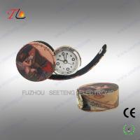 China Fashion desktop decarational leather travel alarm Clock with printing images factory