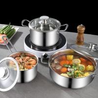 China Hot Selling Korean 3pcs Non Stick Cookware Set Hot Pot Stainless Steel Soup Pot Cooking Pot Set factory