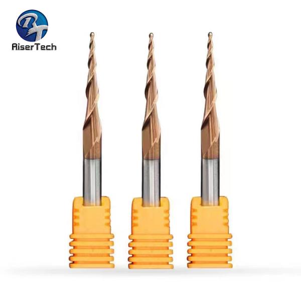 Quality 2 Flute Carbide Spiral Tapered Ball Nose End Mill Copper Gold Coated For Metal for sale