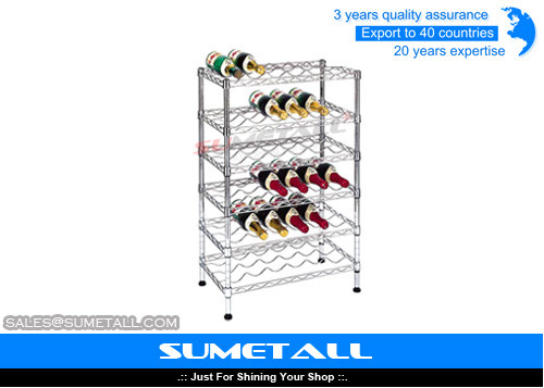 China Adjustable 6 Levels Steel Chrome Wire Shelving Rack For Hanging Wine for sale