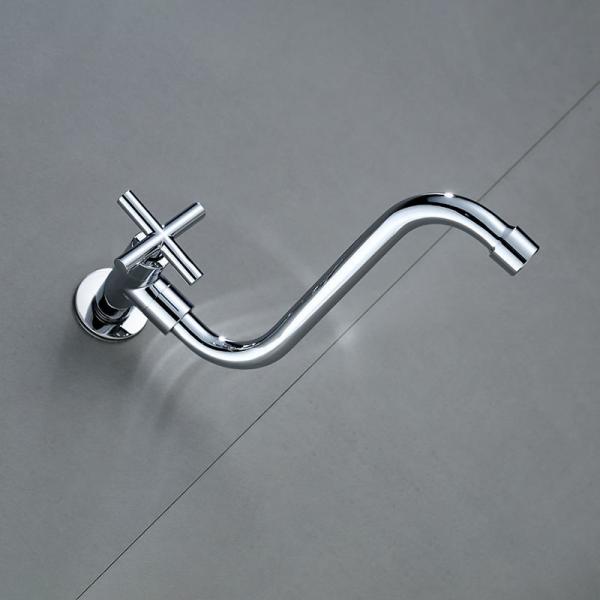 Quality Cross Handle Wall Mounted Kitchen Faucet Cold Only Brass Cartridge In Chrome for sale