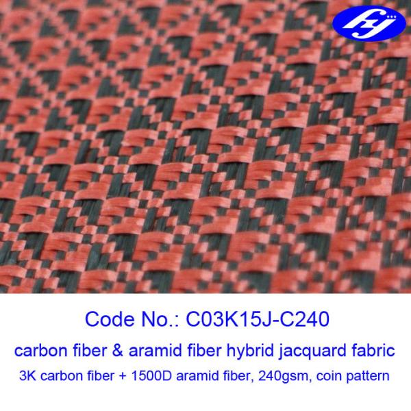 Quality Jacquard Coin Pattern Carbon Aramid Fabric Black / Red Carbon Aramid Hybrid Fabric for sale