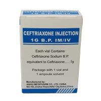 China Ceftriaxone Sodium For Injection 1g/7ml+5ml water, 1+1pc/box, GMP medicine BP/USP/CP factory