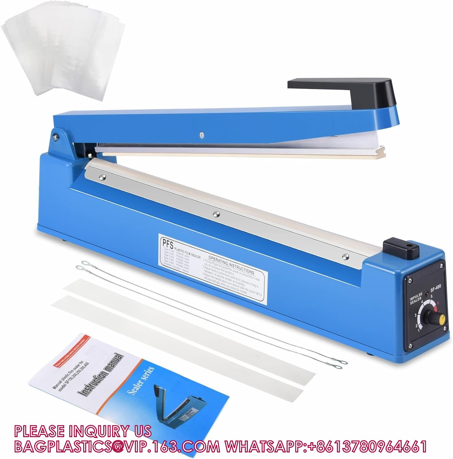 China 16 Inch Impulse Bag Sealer, Manual Poly Bag Sealing Machine W/Adjustable Timer Electric Heat Seal Closer factory