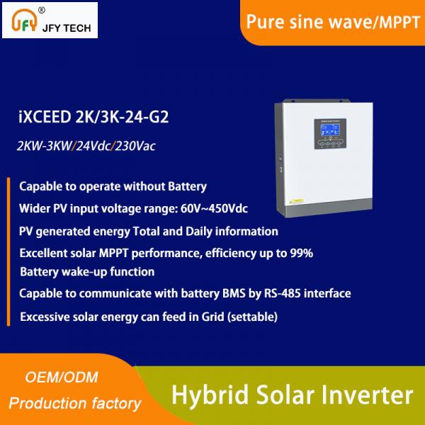Quality Hybrid Solar inverter with 24V battery Input and 2KW 230Vac Output for sale