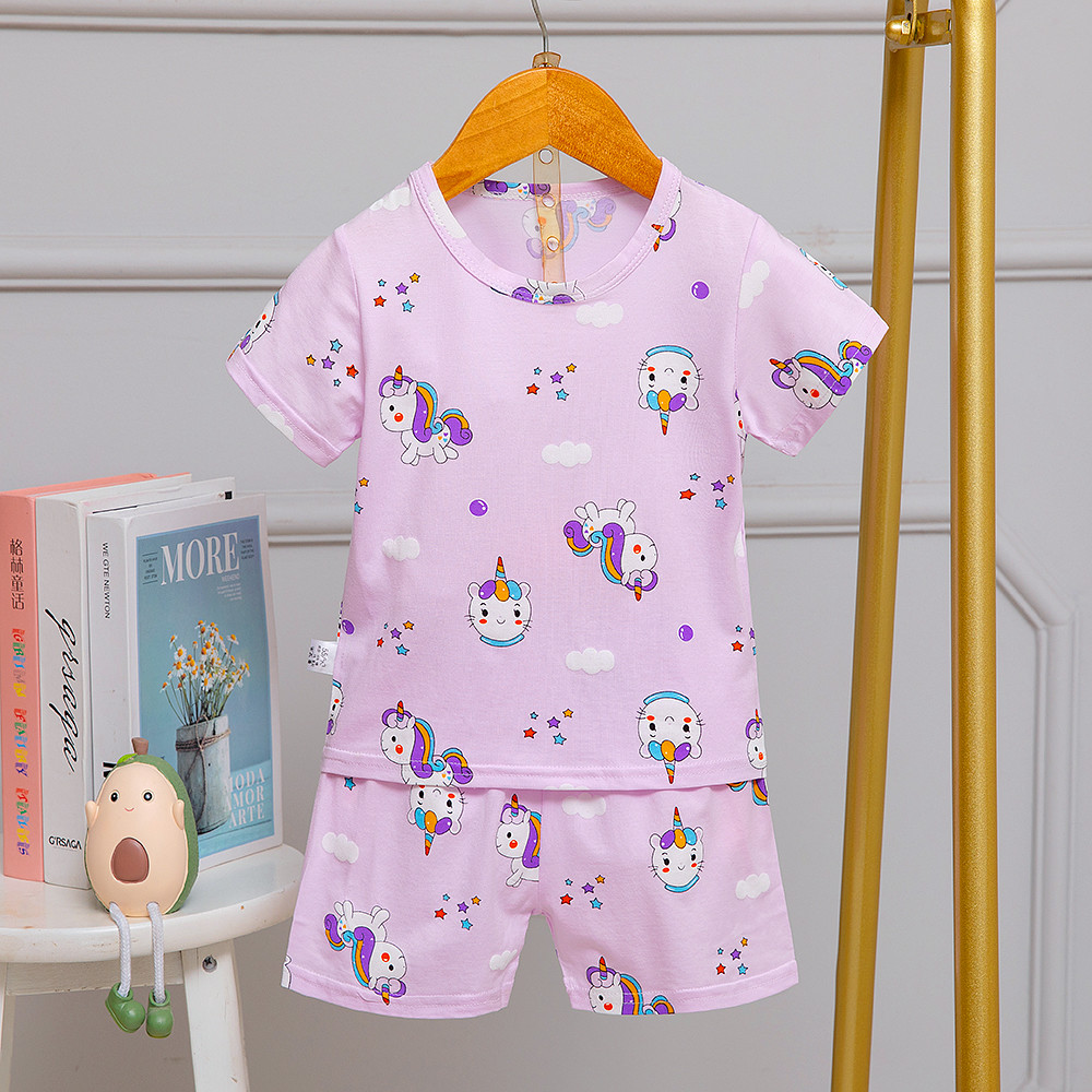 China Purple Children's Shorts And T Shirt Pajamas / Silk Nightwear Set fashion For Home for sale