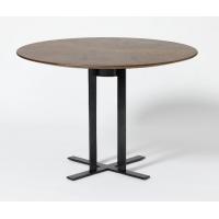 China Walnut Wood Veneer Top Round Dining Room Table With Black Metal Base factory