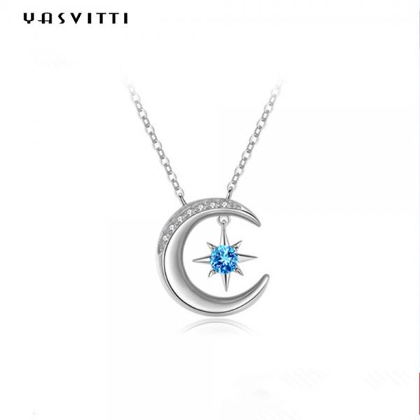 Quality 0.69ft 2g Moon Star Pendant Necklace Trendy Topaz Solid Silver Heart Necklace for sale