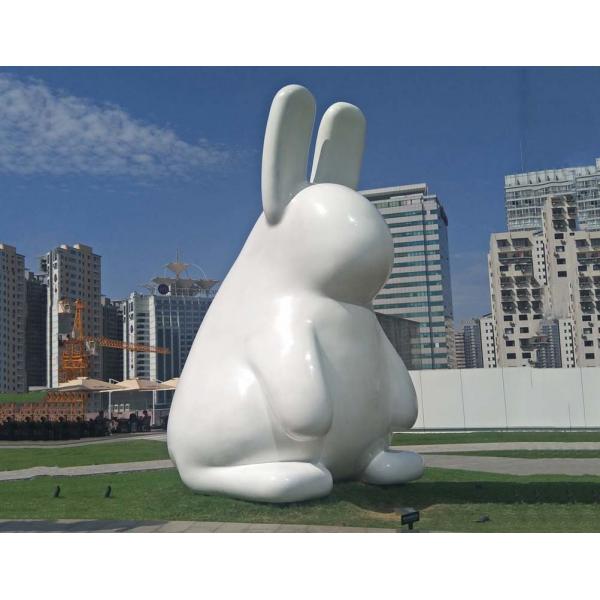 Quality Creative Cute Metal Rabbit Sculpture White Stainless Steel Baking Varnish for sale