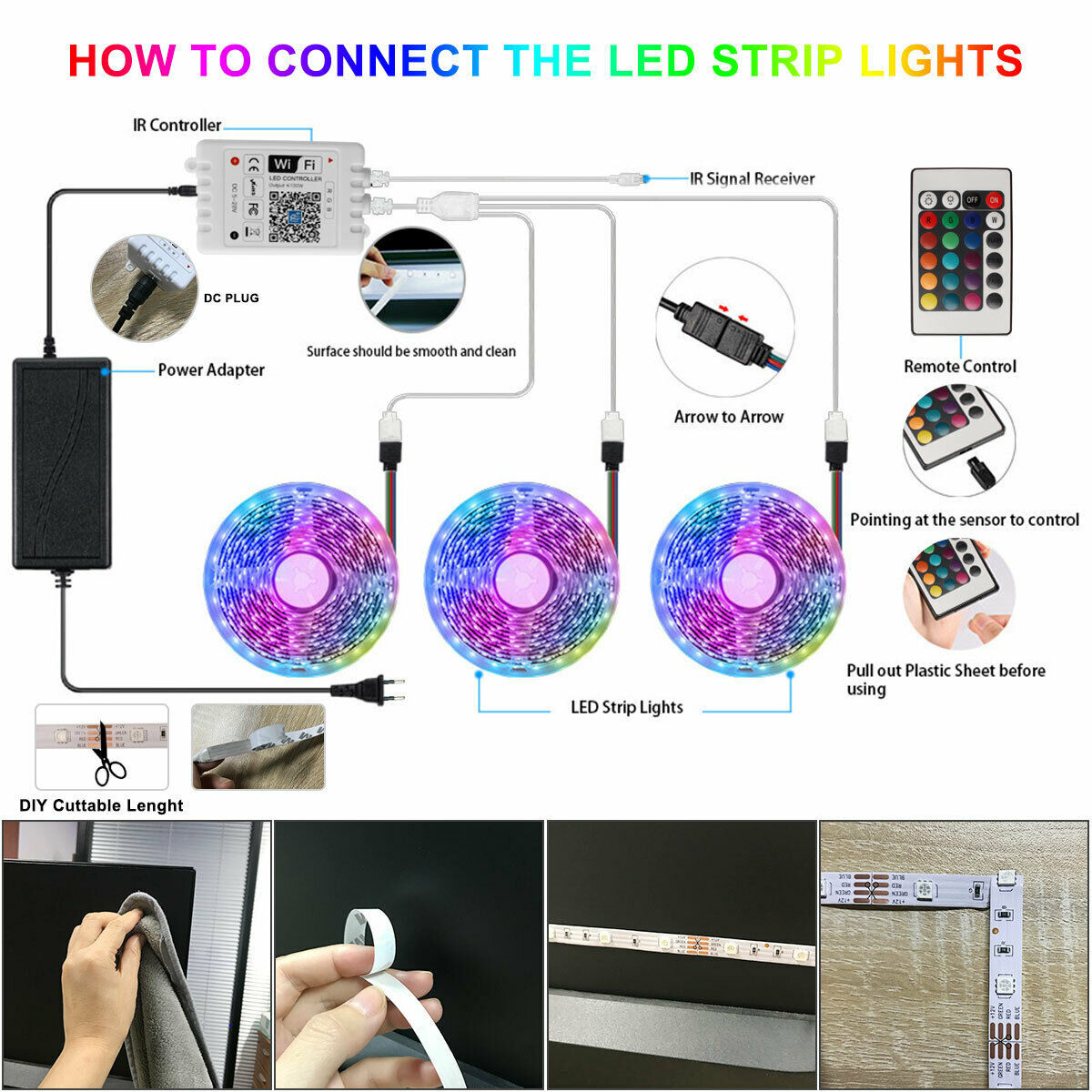 China LED Strip Lights 5050 RGB Colour Changing Tape Under Cabinet Kitchen Lighting TV for sale