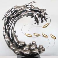 Quality Wave Garden Metal Water Fountain Sculpture 2000 Abstract Steel Sculpture for sale