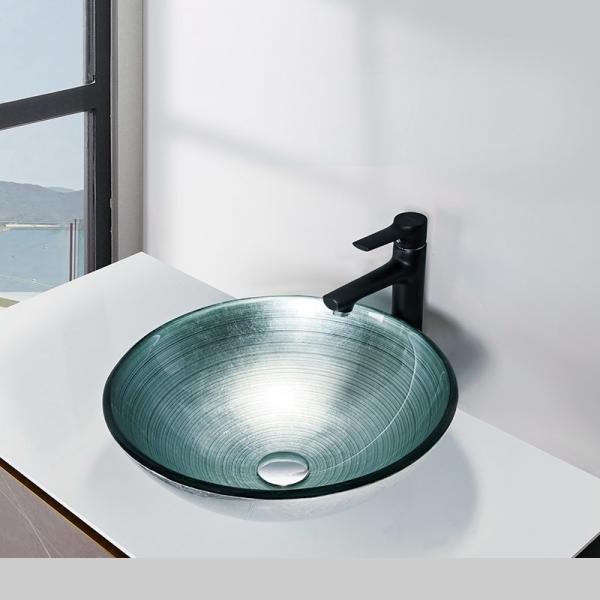 Quality Silver Tempered Glass Sink Vessel Brushed Line With Foil 420 * 420 * 145mm for sale