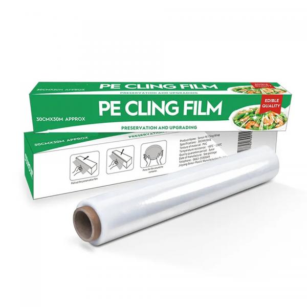 Quality Food Grade Clear PE Cling Film Food Wrap Preservative Film With Slider Cutter for sale