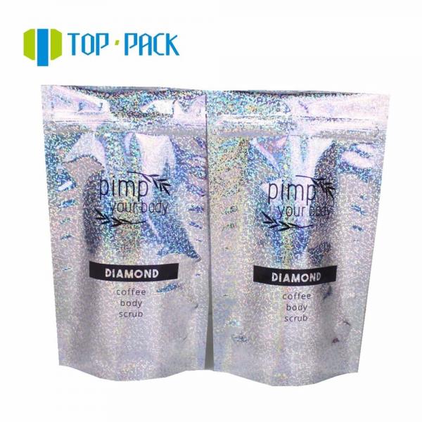 Quality Mylar Glossy Zip Lock Stand Up Bag Aluminum Foil Holographic Stand Up Pouch for sale