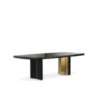 China Contemporary Polished Brass Stainless Steel Black lacquer Wood Frame Dining Table for sale