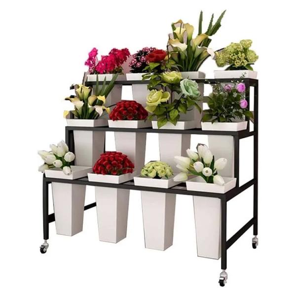 Quality Factory Customized Color Size 3-Layer Stepped Plastic Square Bucket Florist Shelves Flower Stand Flower Shop Display Stand for sale