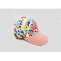 China Girls Pink Embroidered Baseball Caps With Flowers Printing And 3D Embroidery factory
