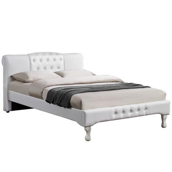 Quality OEM White Leather Upholstered Platform Sleigh Bed With Diamond Buttons BSCI for sale