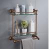 China Stainless Steel Glass Shelf 2 Tier Chrome Shelf with Towel Bars Organizer Wall Mount Shower Storage Gold Finish factory