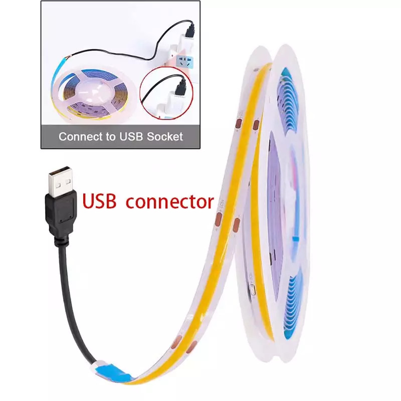 China USB Connector COB LED Strip , 12V Multi Colors COB LED Strip Light factory