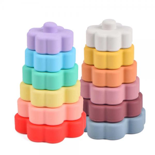Quality Morandi Flower Baby Silicone Toys Eco Silicone Stacking Tower for sale