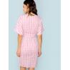 China Fall Apparel For Women Rolled Up Sleeve Wide Waistband Plaid Dress factory
