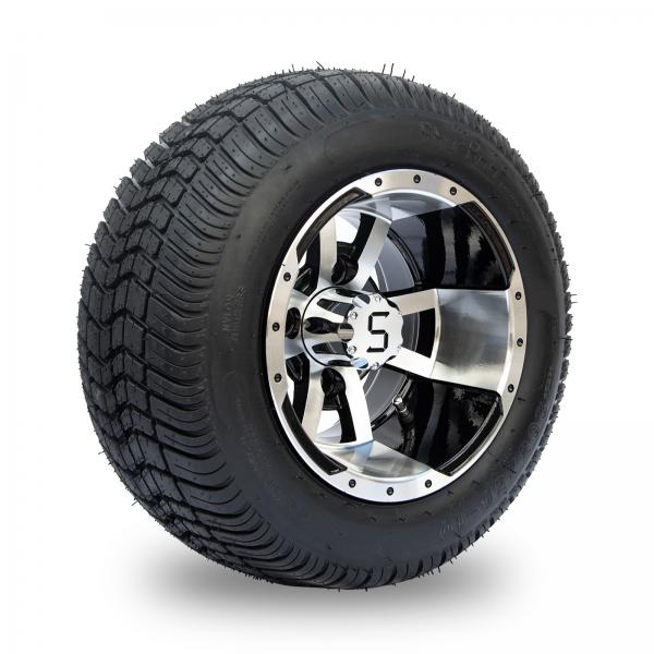 Quality Golf Cart 10'' Rims And 205/50-10 DOT Street Tire Combo - Machined/Glossy Black for sale