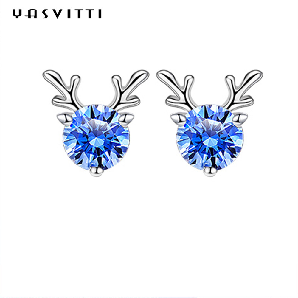 China Christmas Jewelry Gift Fashion Small Deer Earrings Personality Blue White Rhinestone Luxury Ladies Earrings Jewelry factory
